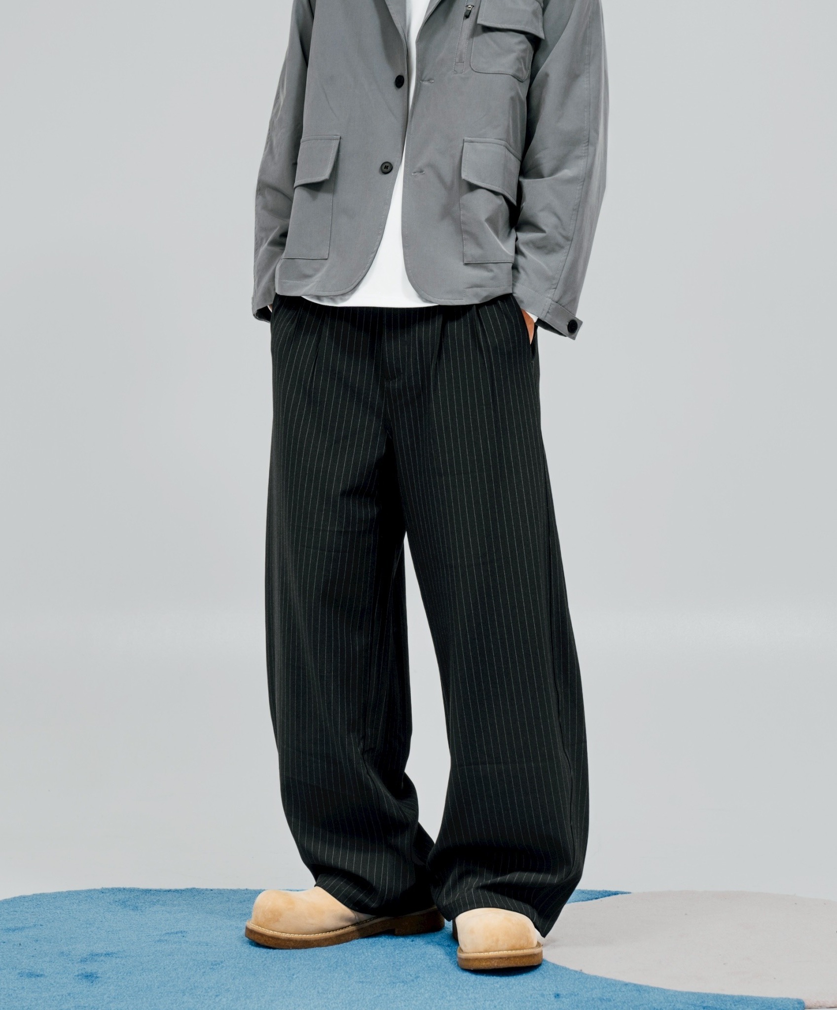 Dooupicks 直條紋厚磅彈力彎刀西裝褲 日系選品 sb8015
