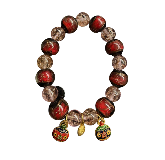 260116-A20 8mm+雍宮香灰飄花琉璃 咬金獸紅色*粉色手串（貴人x桃花）送布袋 (3月頭到貨只限尖沙咀門店自取）