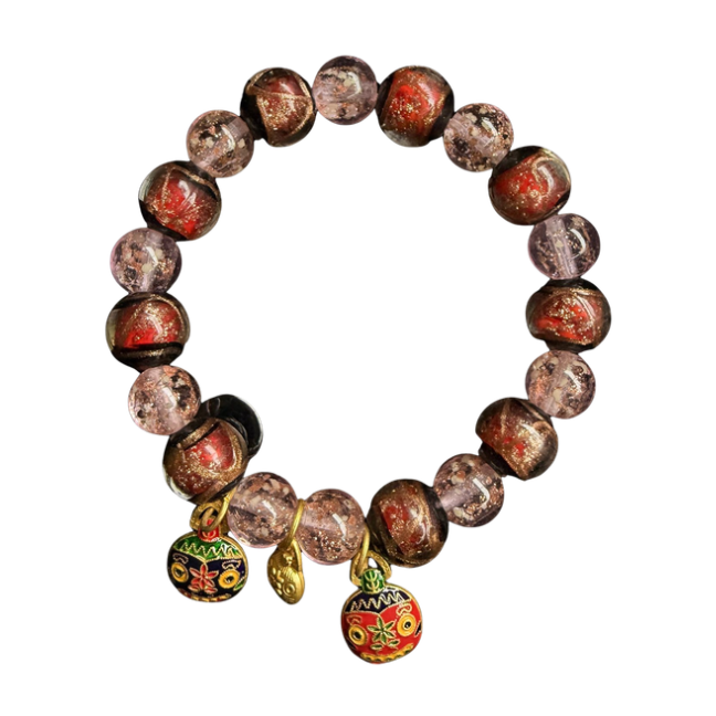 260116-A21 10mm+雍宮香灰飄花琉璃 咬金獸紅色*粉色手串（貴人x桃花）送布袋 (3月頭到貨只限尖沙咀門店自取）