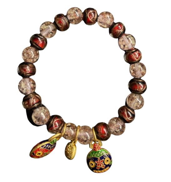 260116-A22 12-14mm+雍宮香灰飄花琉璃 咬金獸紅色*粉色手串 （貴人x桃花）送布袋(需留中文全名，已包大寶法王開光證+布袋和雍和宮開光，不提供開光視頻，3月頭到貨只限尖沙咀門店自取）