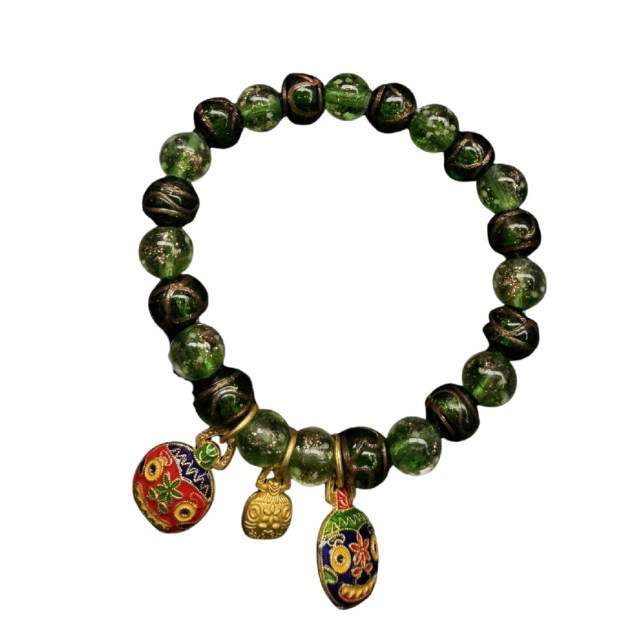 260116-A26 8mm雍宮香灰飄花琉璃珠咬金獸深綠色手串（正財事業）送布袋  (3月頭到貨只限尖沙咀門店自取）