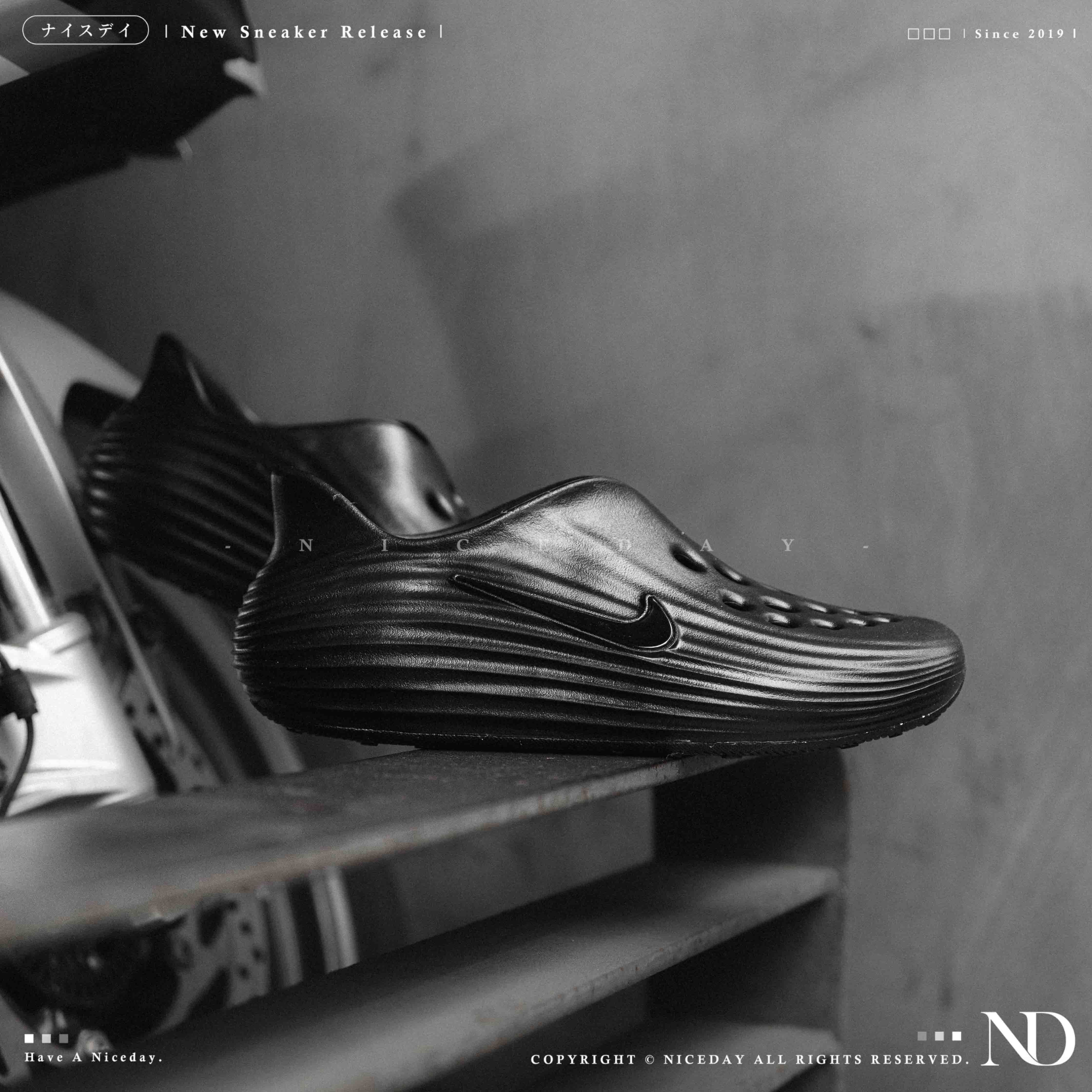 NICEDAY 現貨 Nike ReactX Rejuven8 防水拖 黑 全黑 黑色 拖鞋 洞洞 HV5060-001