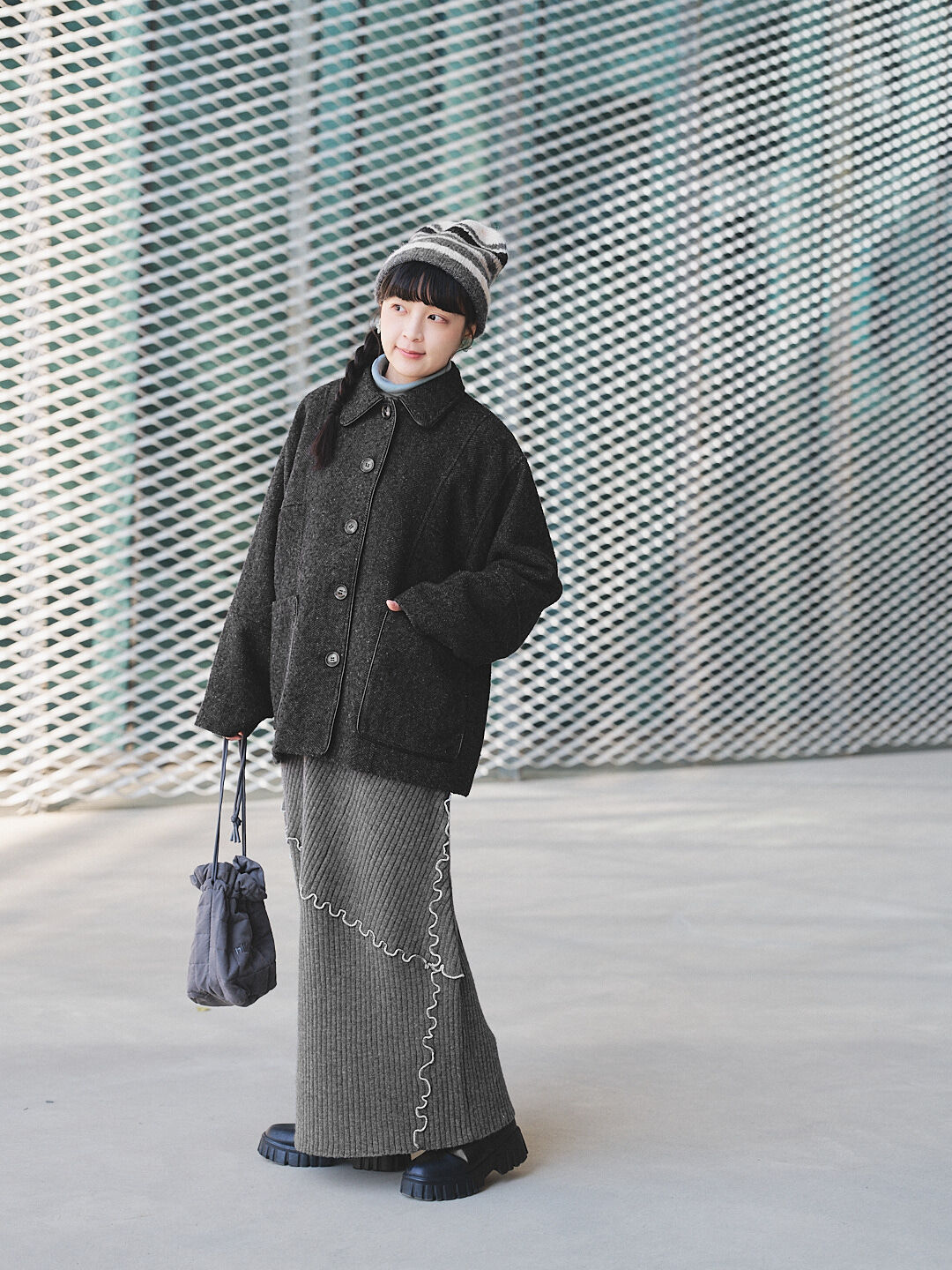 (限量)夜風柔軟時！人字紋羊毛外套