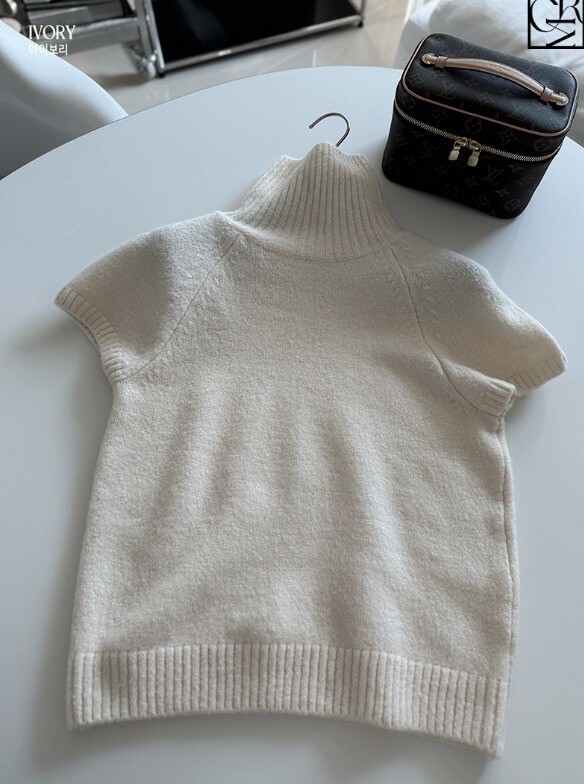 優雅感半袖高領針織上衣毛衣-F / 3色