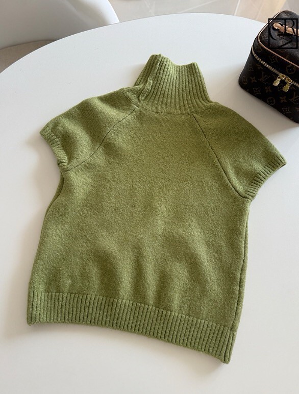 優雅感半袖高領針織上衣毛衣-F / 3色