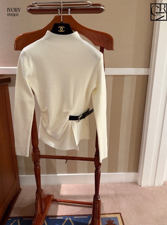 不對稱腰帶造型立領合身上衣-F / 3色