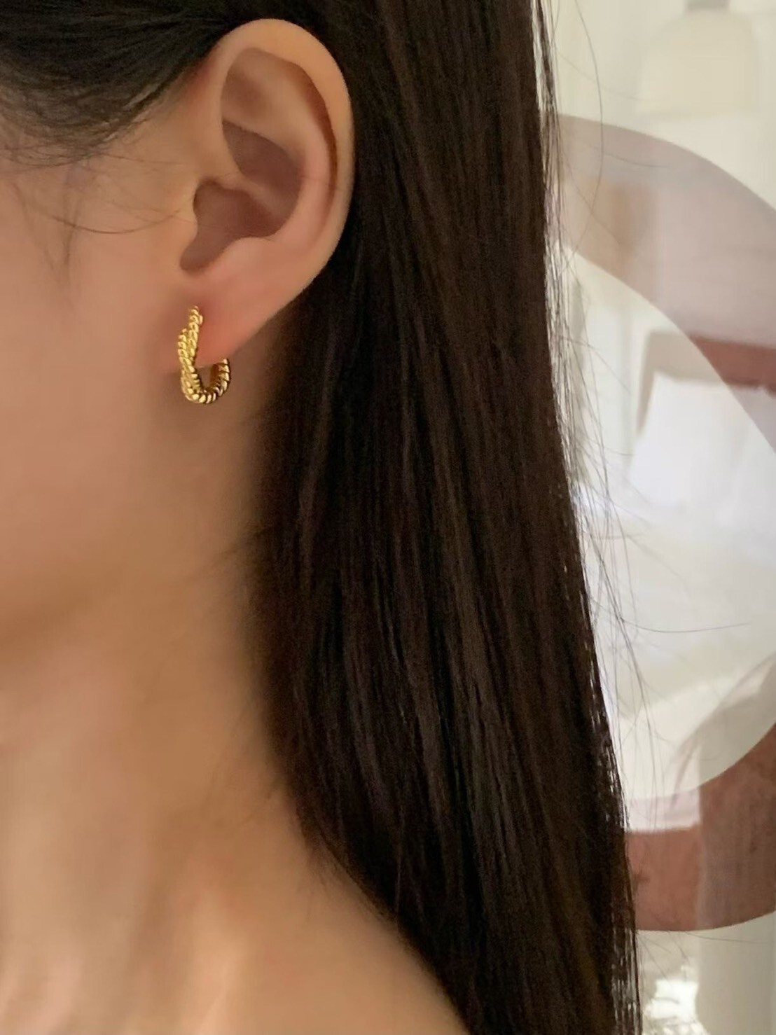 麻花編織滾邊C字耳環 / 2色