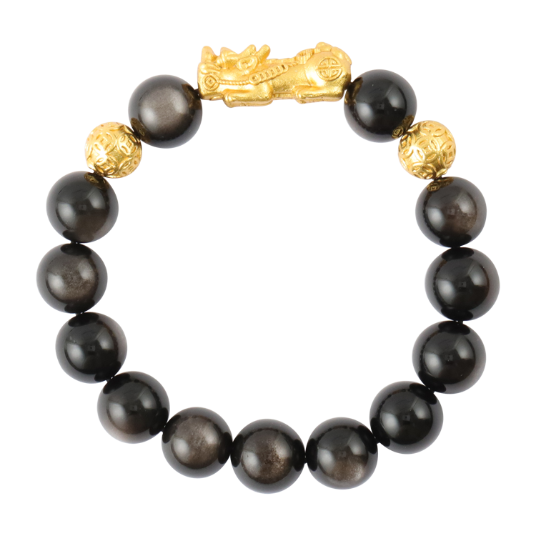 串珠手鍊，男士手鍊 砂金質感貔貅 金珠點綴；雙眼銀曜守財聚勢（4207）