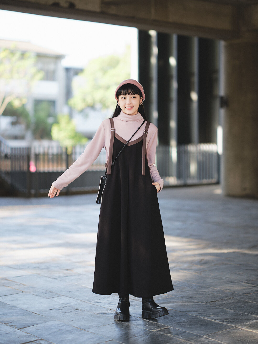 (限量)鎌倉午後！2way配色吊帶裙(兩色-黑)