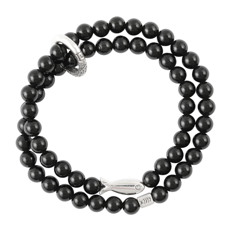 串珠手鍊，情侶手鍊 黑曜石雙圈層疊；魚影輕游帶走雜念（4208男款）