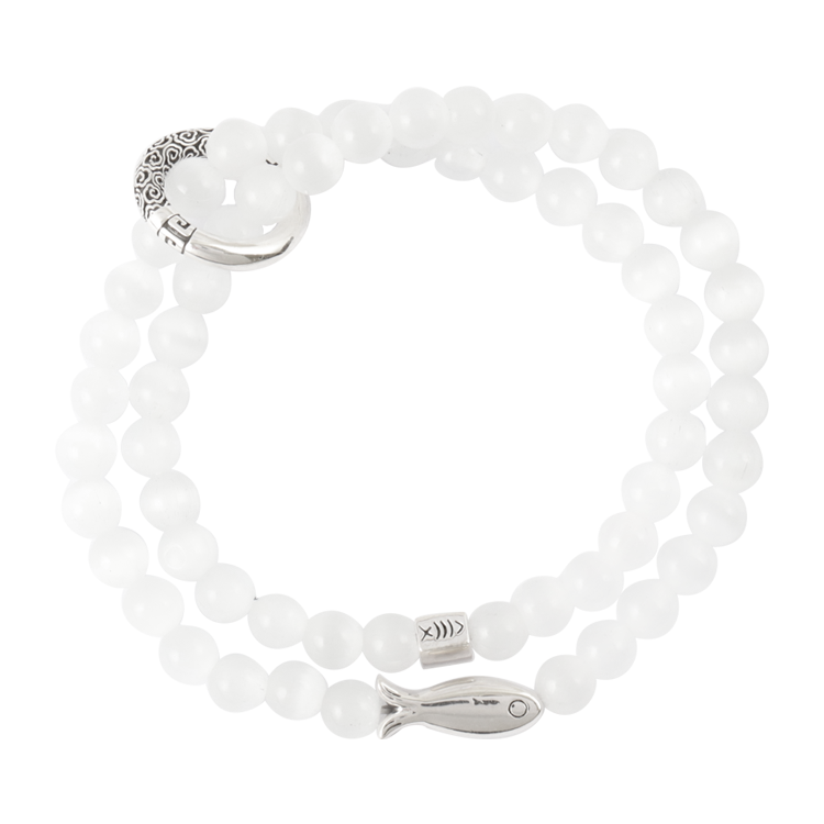 串珠手鍊，情侶手鍊 貓眼石雙圈層疊；魚影游過雲紋圈 寓意有餘前行（4208女款）