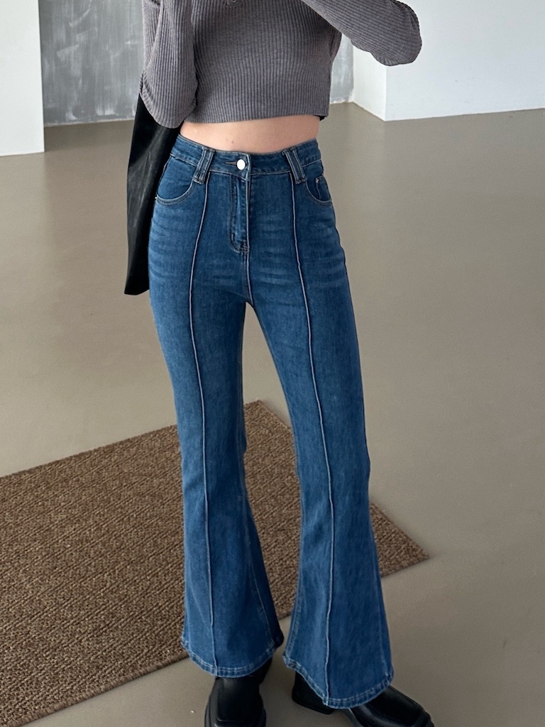 彈力牛仔中線喇叭褲