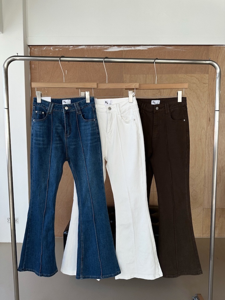 彈力牛仔中線喇叭褲