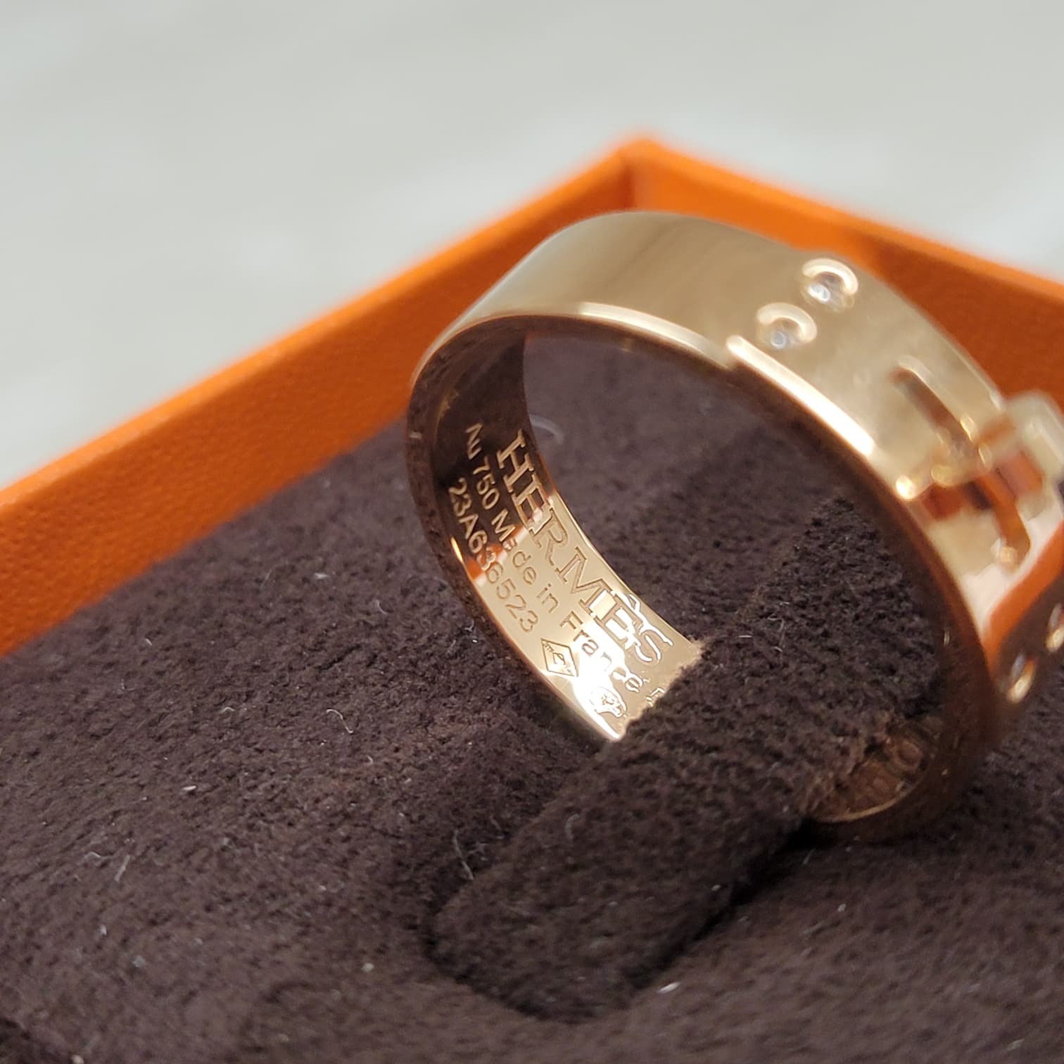 HERMES 18K KELLY RING ROSEGOLD WITH 4 DIAMOND SMALL MODEL