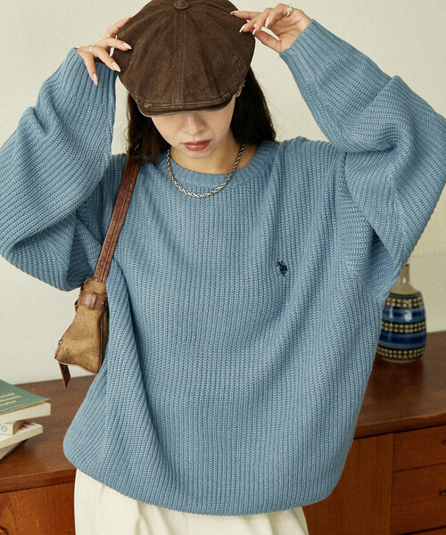 『日本連線中』2025AW U.S. POLO ASSN. 別注 Embroidered Ribbed Crewneck Sweater 刺繡 毛衣 長袖 3130291600006