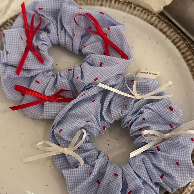 [3 FOR RM10] Red Polka Dot & Blue Gingham Contrast Scrunchies