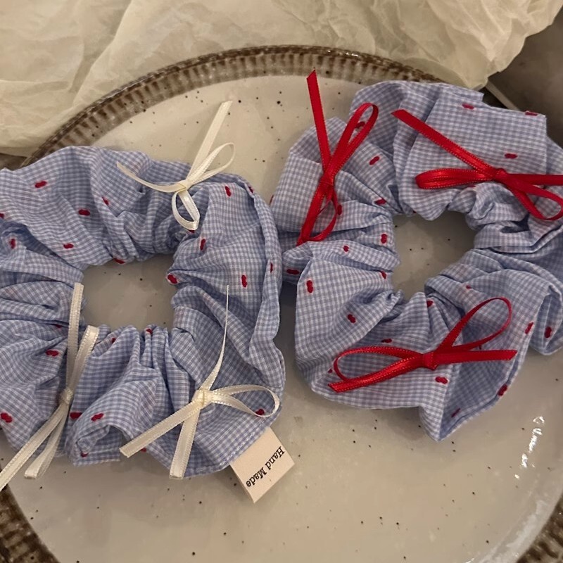 [3 FOR RM10] Red Polka Dot & Blue Gingham Contrast Scrunchies
