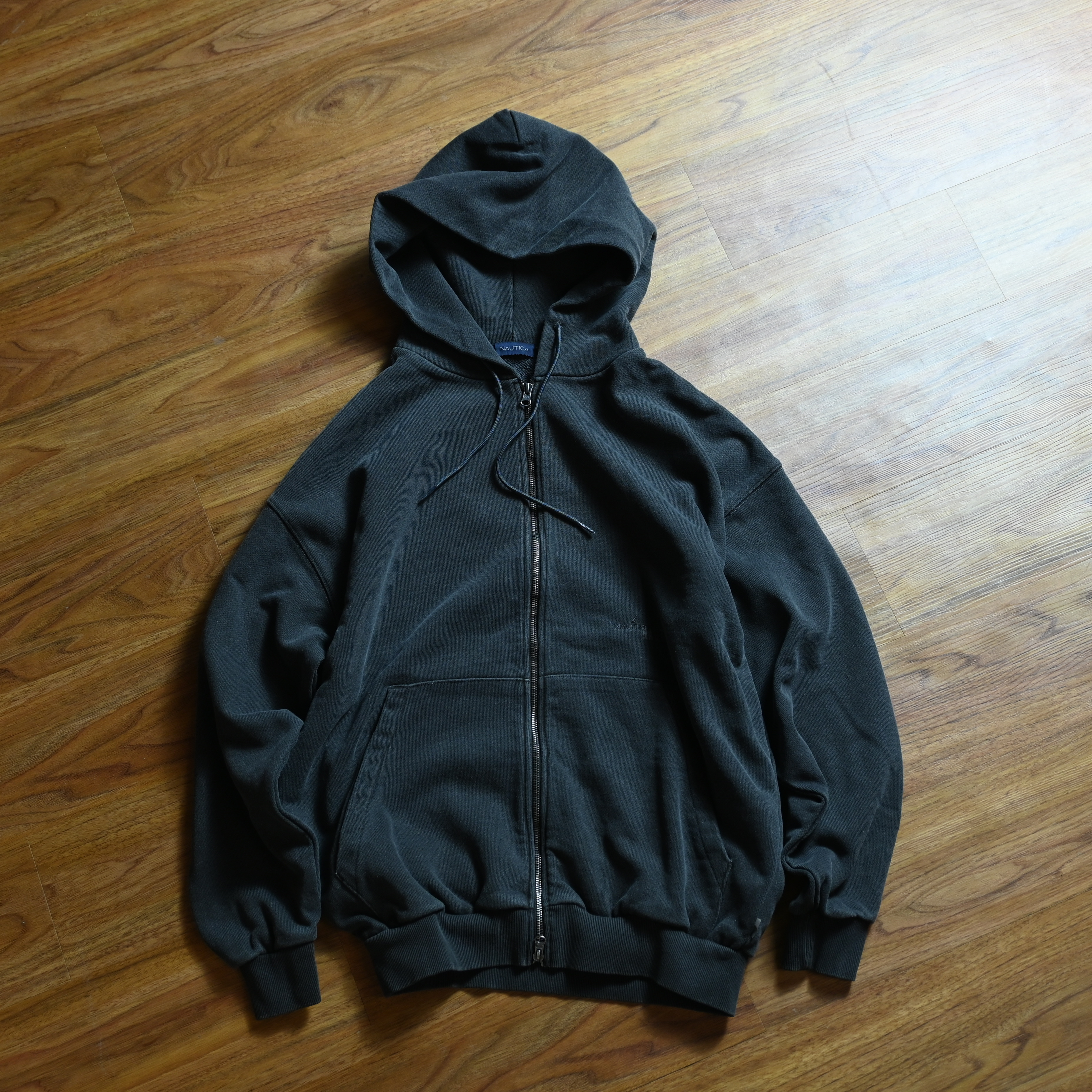 Nautica JP Pigment Dyed Hidden Logo Double Zip Hoodie Black