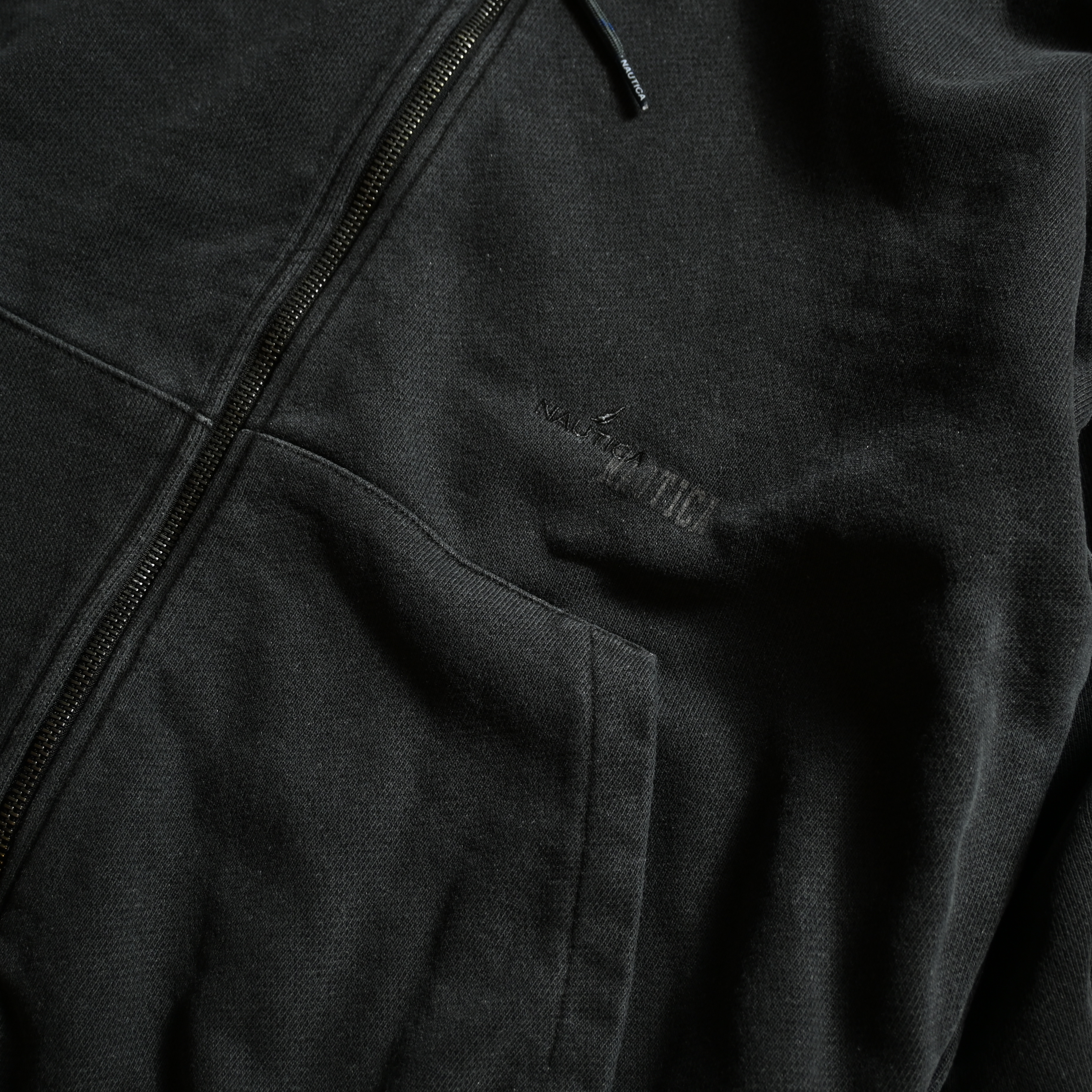 Nautica JP Pigment Dyed Hidden Logo Double Zip Hoodie Black