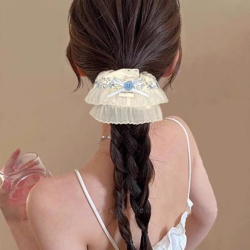 [3 FOR RM10] Elegant Floral Button Scrunchie with Lace Trim