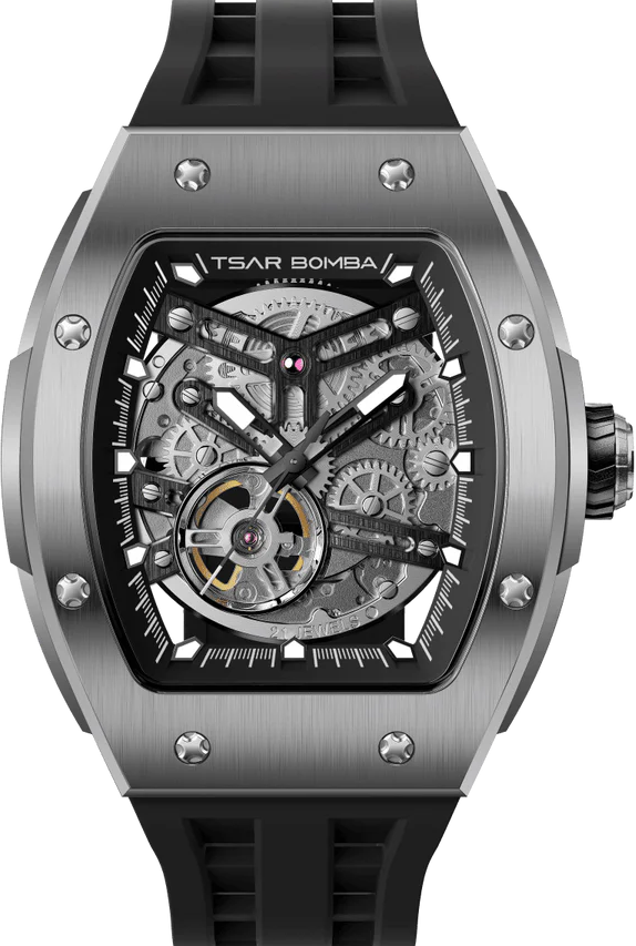 萬年鐘錶 - TSAR BOMBA 機械公爵 元素鈦金屬材質機械透視機芯男錶 TB8228T-01 錶徑 44.8MM