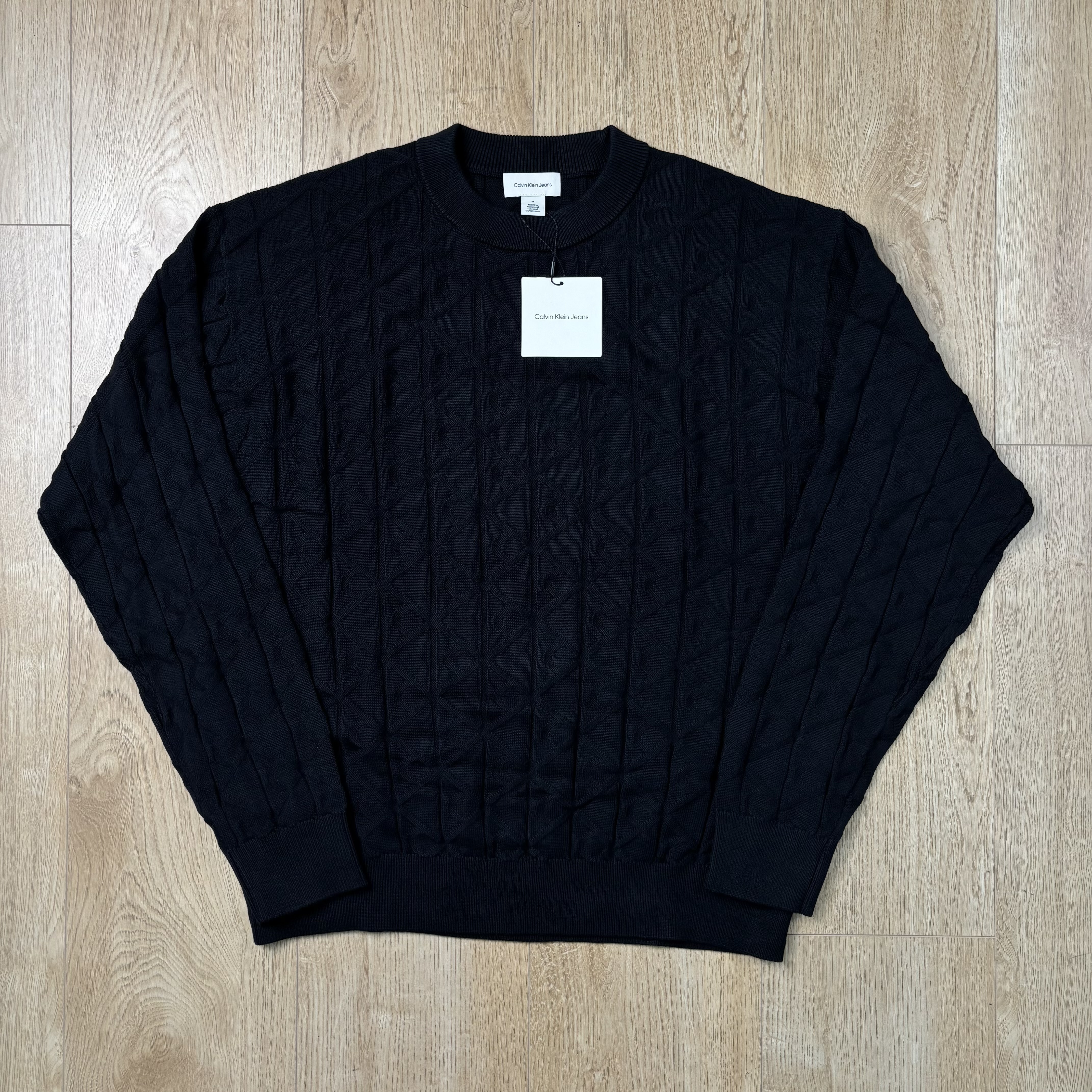 Calvin Klein 針織格紋毛衣-黑