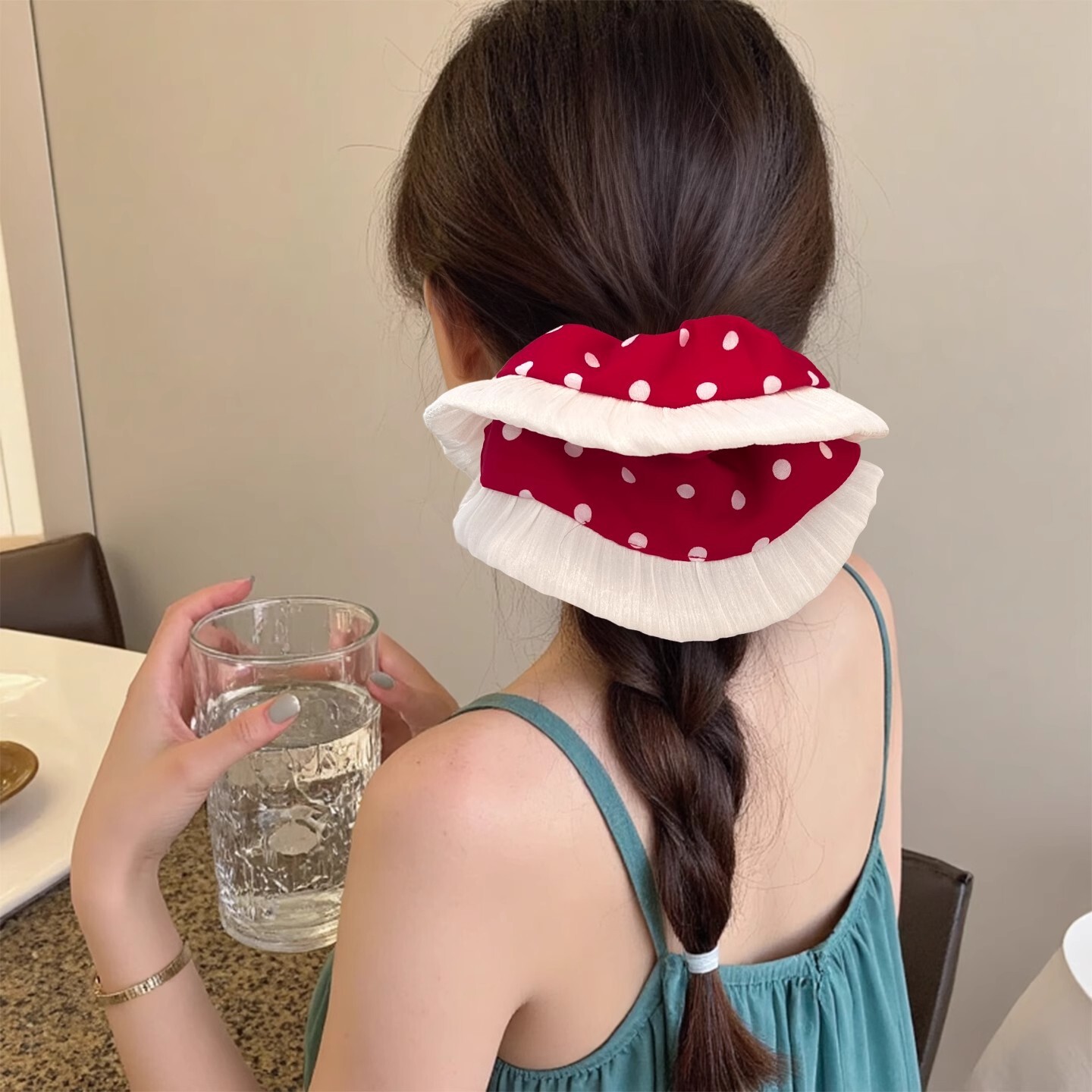 [2 FOR RM10] Red Floral Lace-Trim Scrunchie