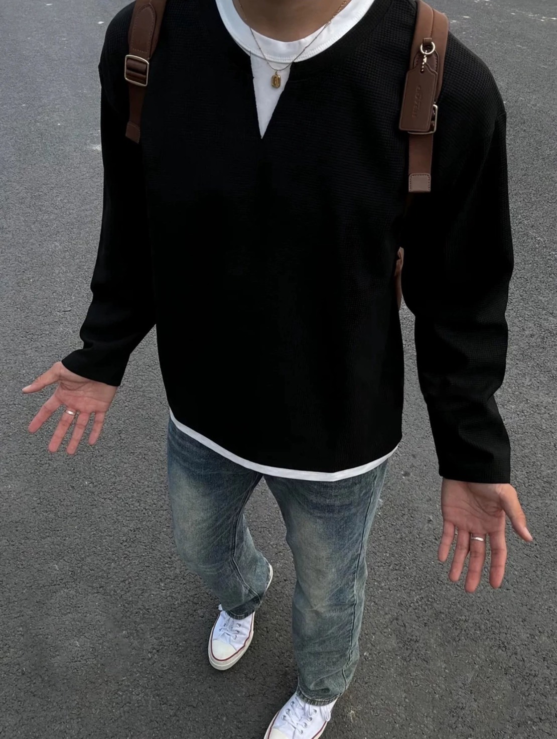 (GOAL) 美式華夫格假兩件長袖 AW25021