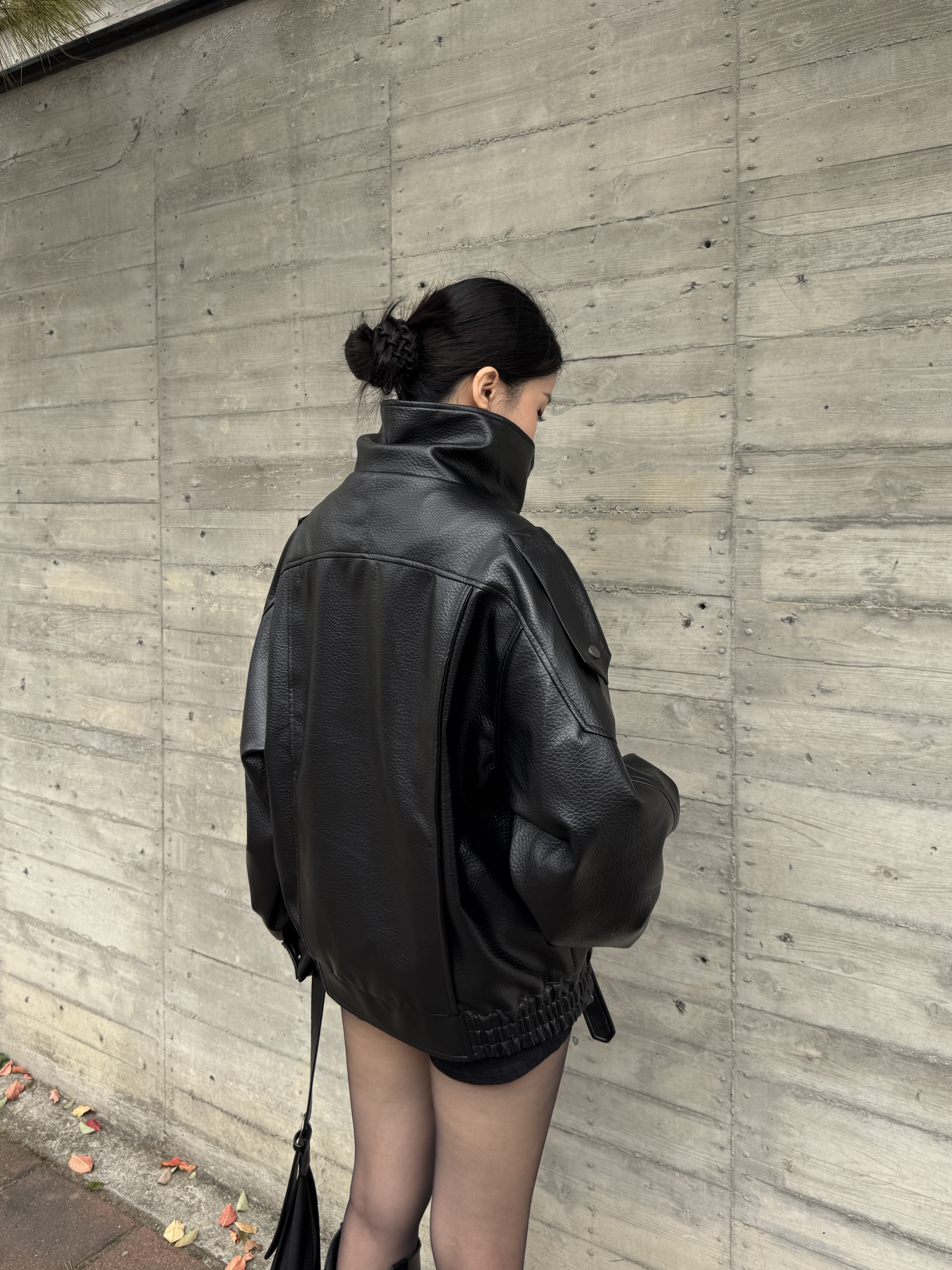 闆娘自留🎱Oversized荔枝皮大翻領皮外套