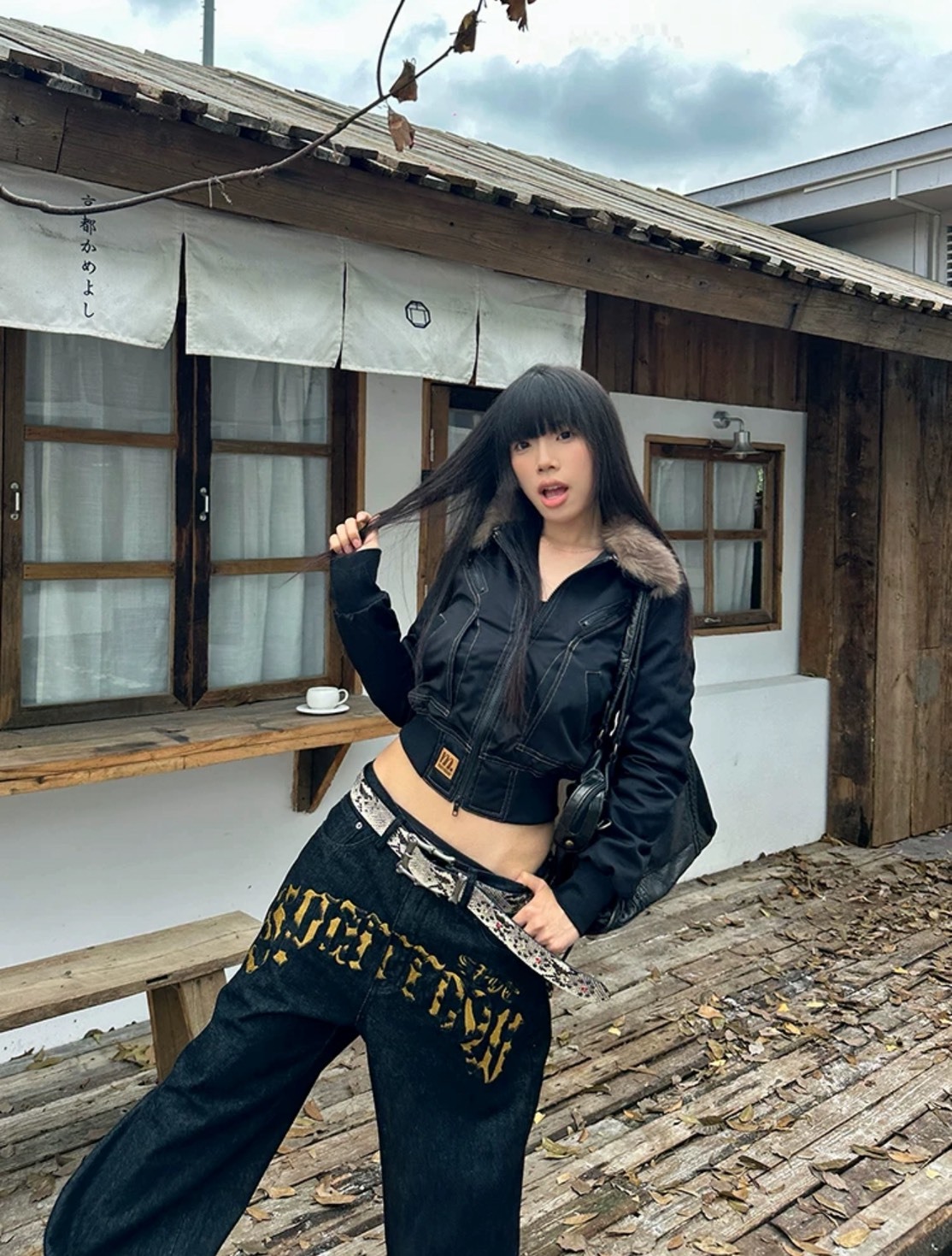 (GOAL)美式豹紋歌德字體闊腿牛仔褲 SP0287