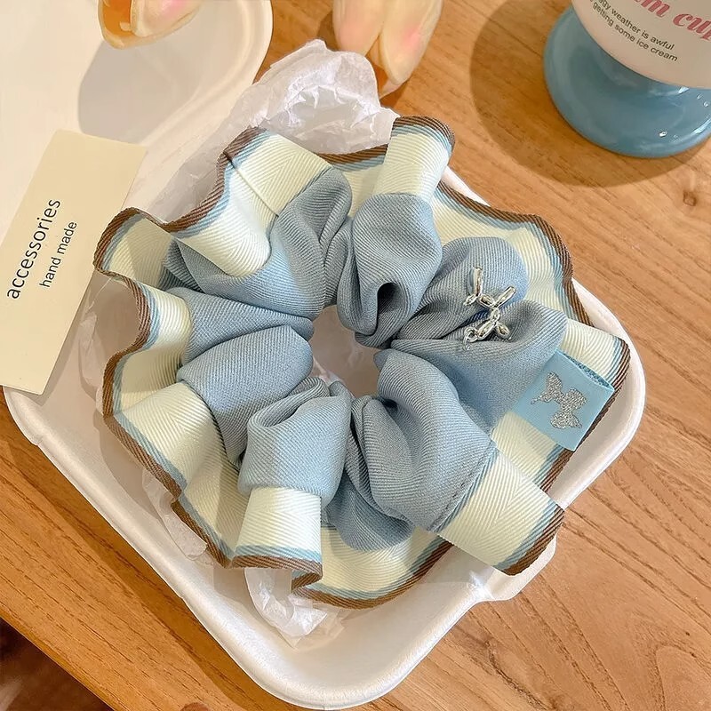 [2 FOR RM10] Blue Striped Puppy Lace Scrunchies