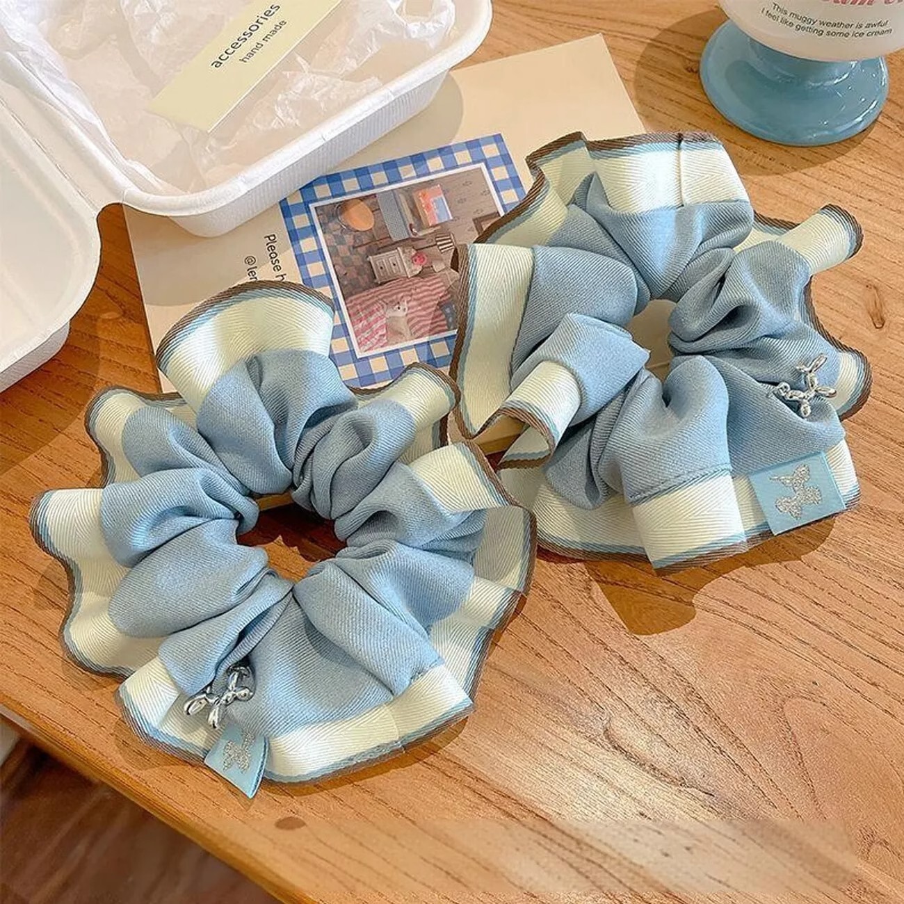 [2 FOR RM10] Blue Striped Puppy Lace Scrunchies