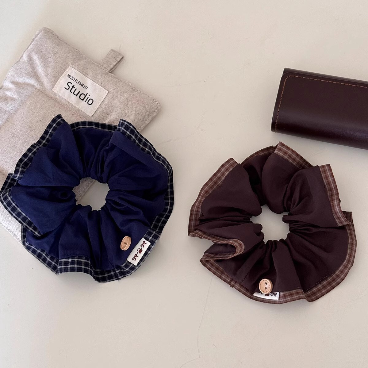 [3 FOR RM10] Vintage Plaid Button-Trim Scrunchies