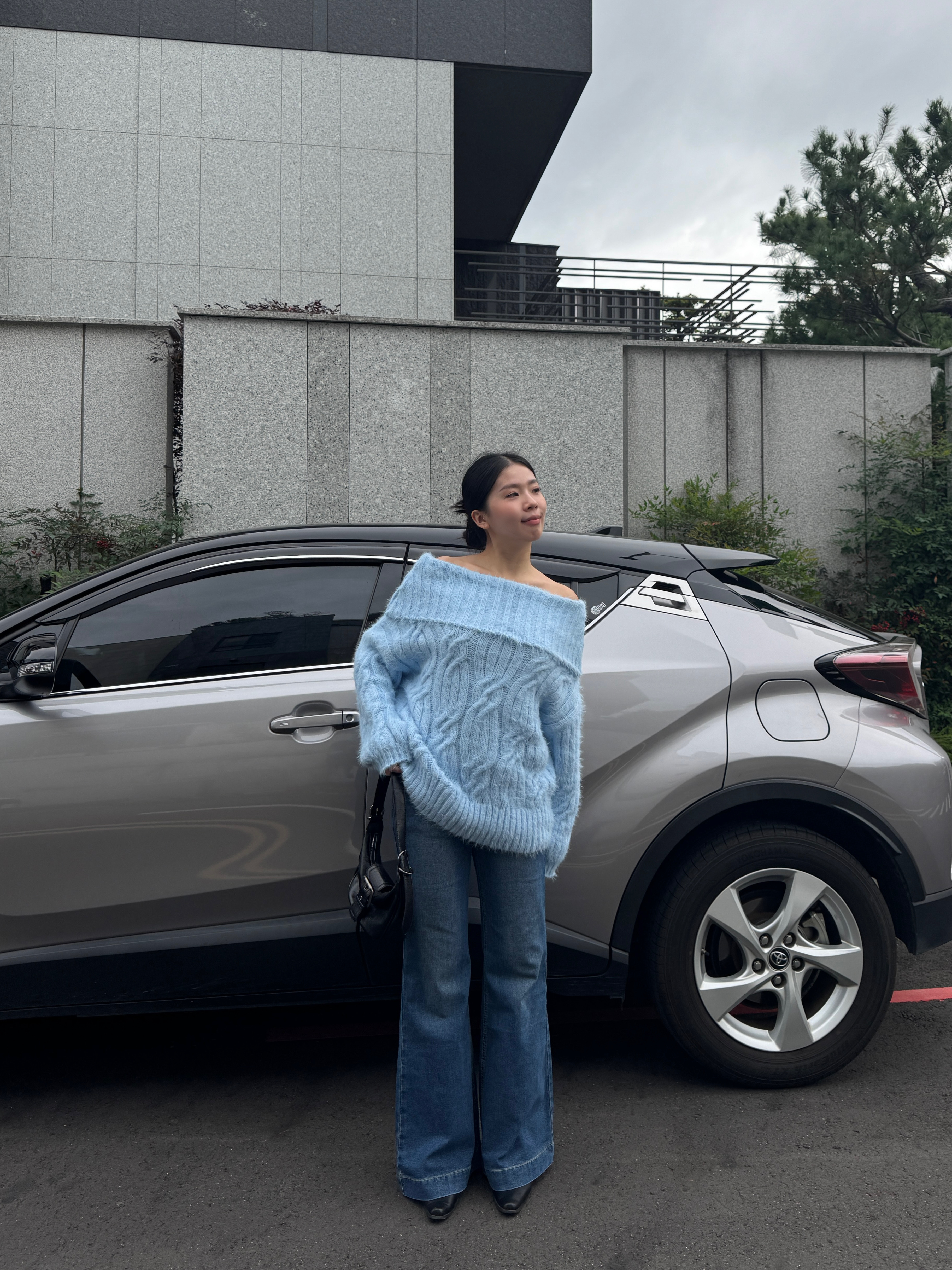 💘Baby Blue軟軟水貂毛一字領毛衣