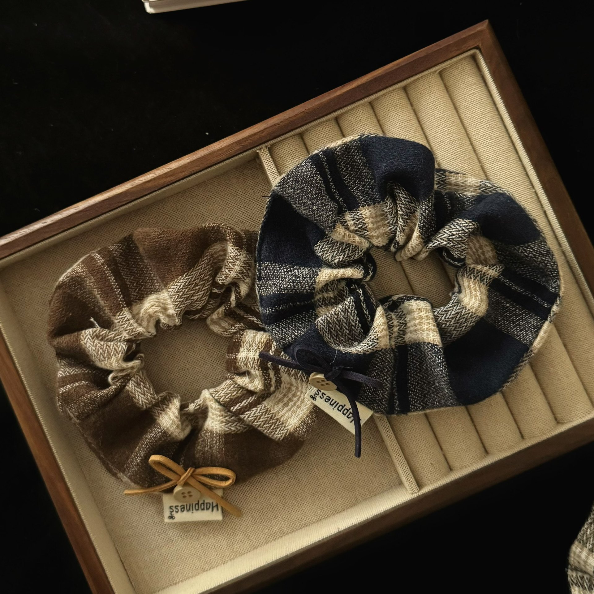 [3 FOR RM10] Autumn Winter Brown Plaid Button Scrunchies