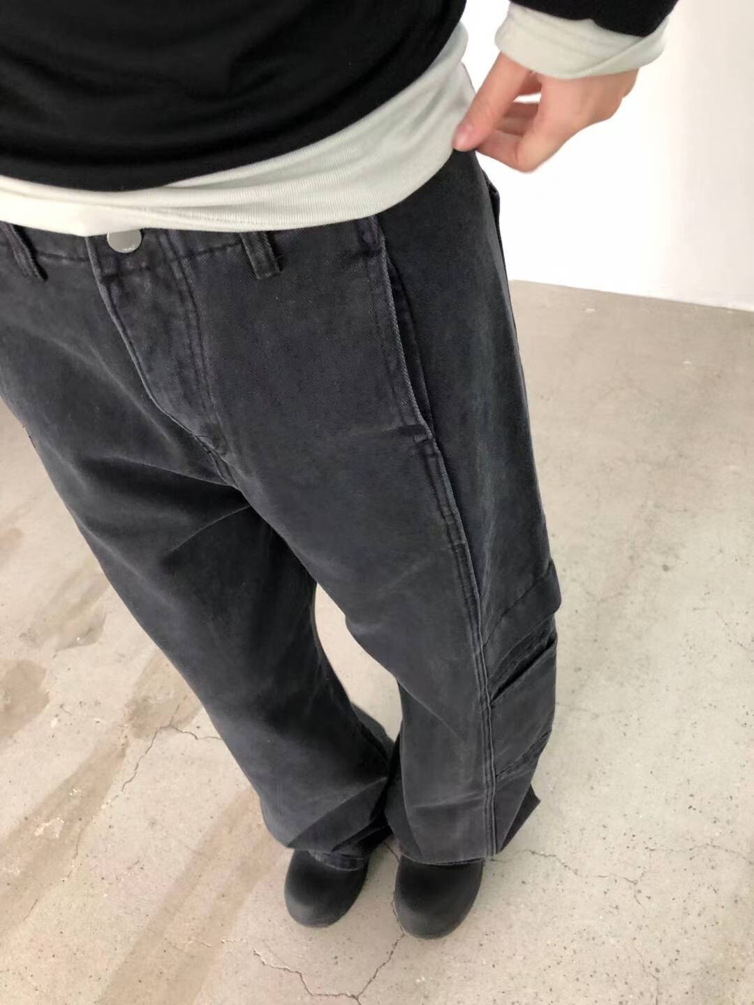 側口袋中腰繭型褲