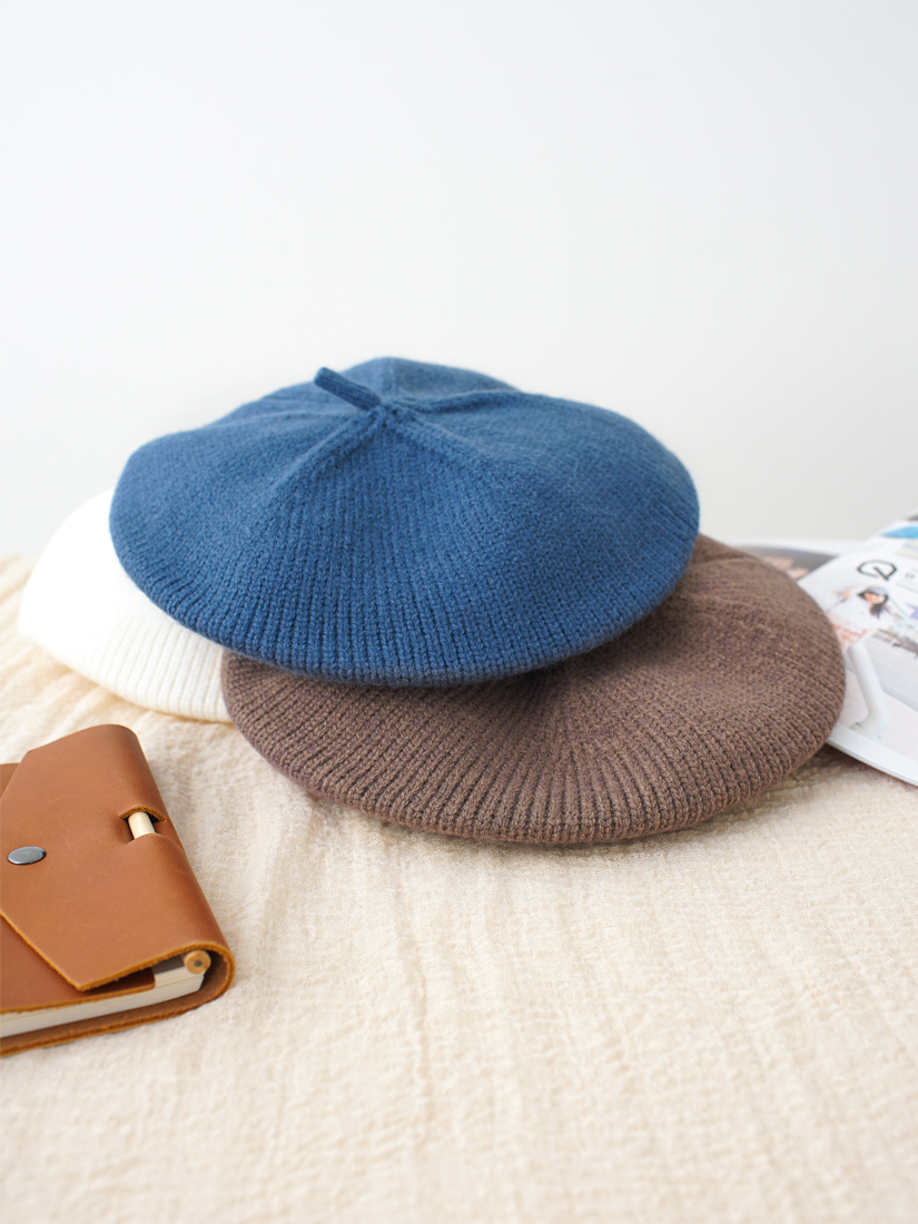 素色針織畫家帽(3色)
