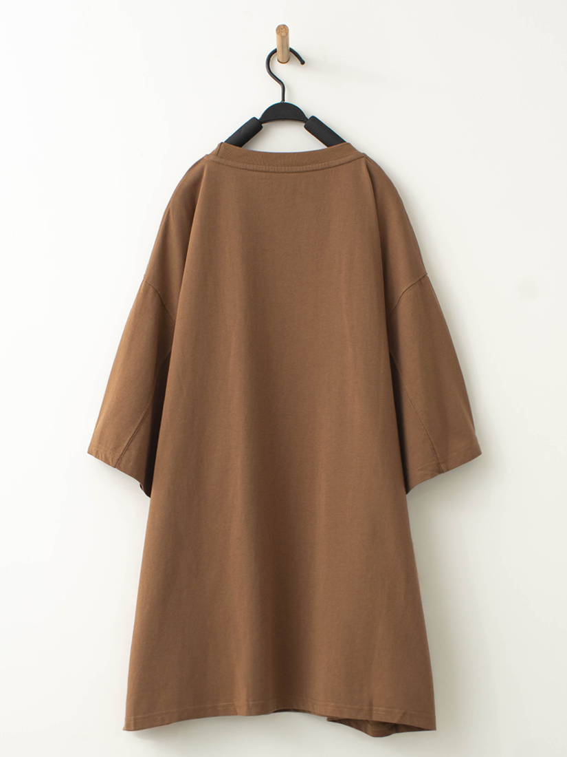 秋天的小松鼠印花落肩長版短袖上衣