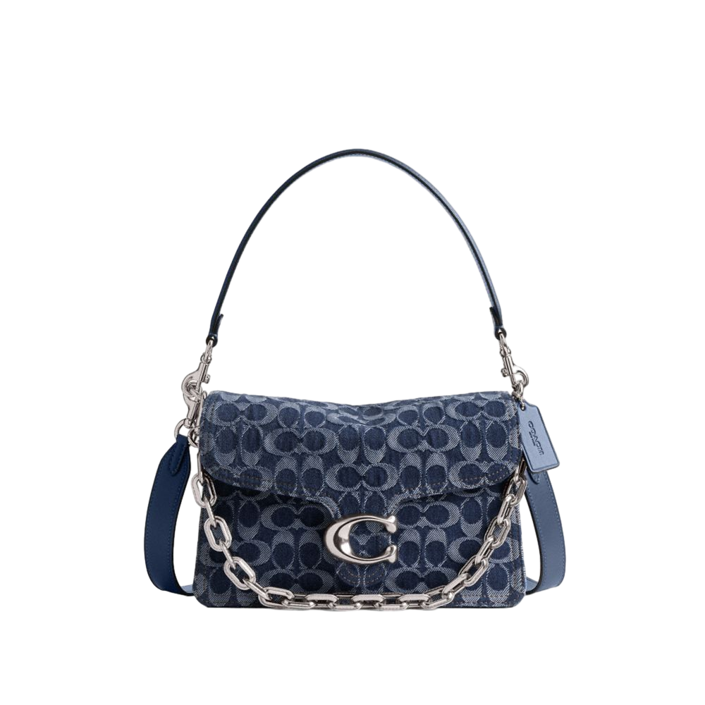 【Coach】（專櫃出清）Chain Tabby Shoulder Bag In Signature Denim  老花藍