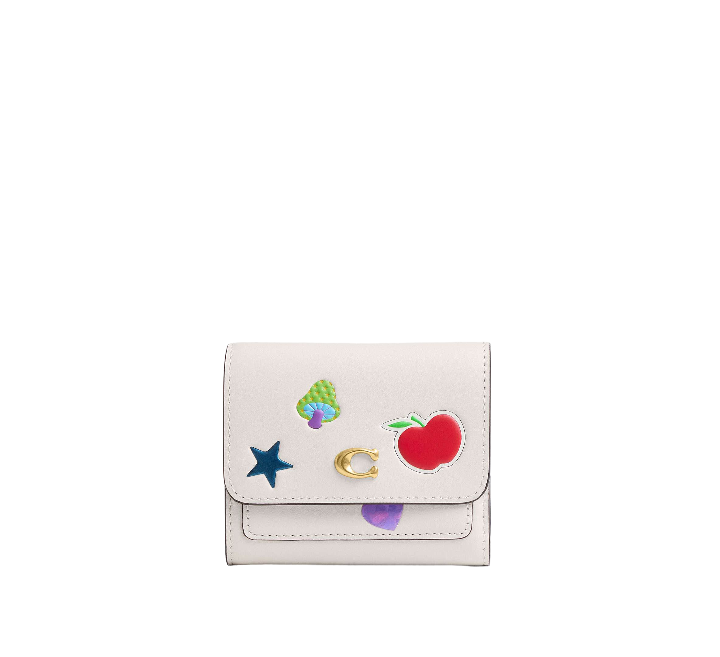 【Coach】Mila Small Flap Wallet With Sticker Print  白