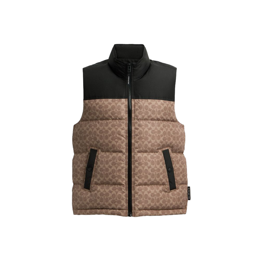【Coach】男大 (90% 羽絨, 10% 羽毛) Signature Down Vest In Recycled Polyester  咖