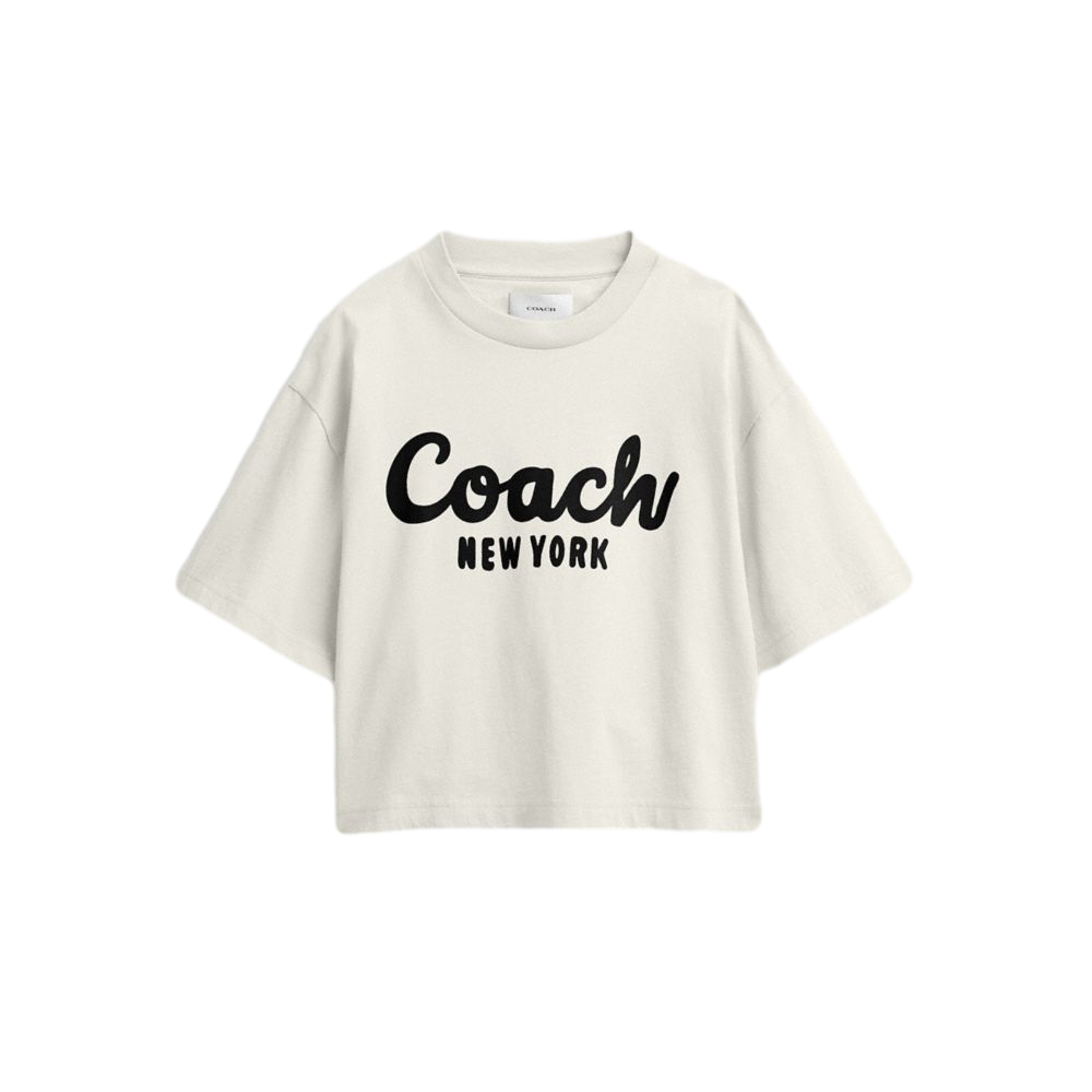 【Coach】Cursive Signature Cropped T Shirt  白