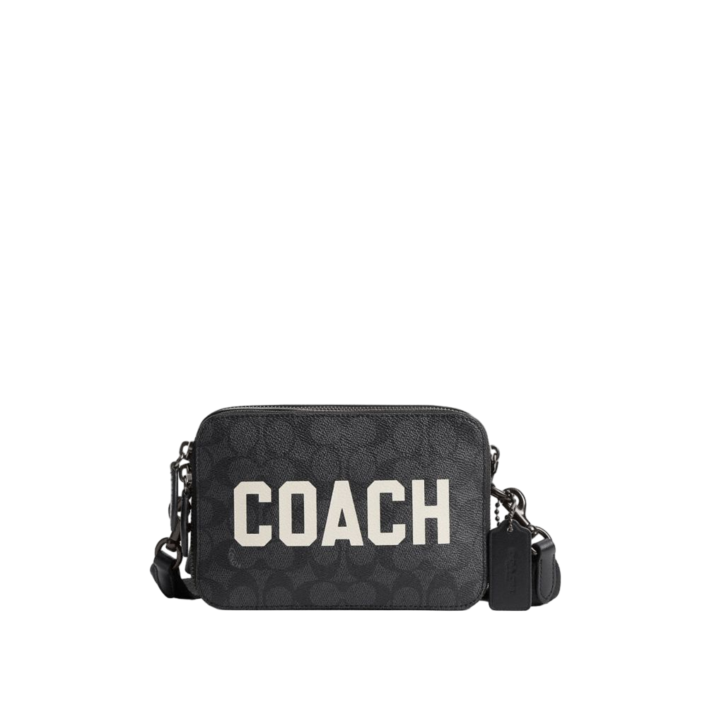 【Coach】Charter Crossbody 19 In Signature Canvas With Coach Graphic  黑