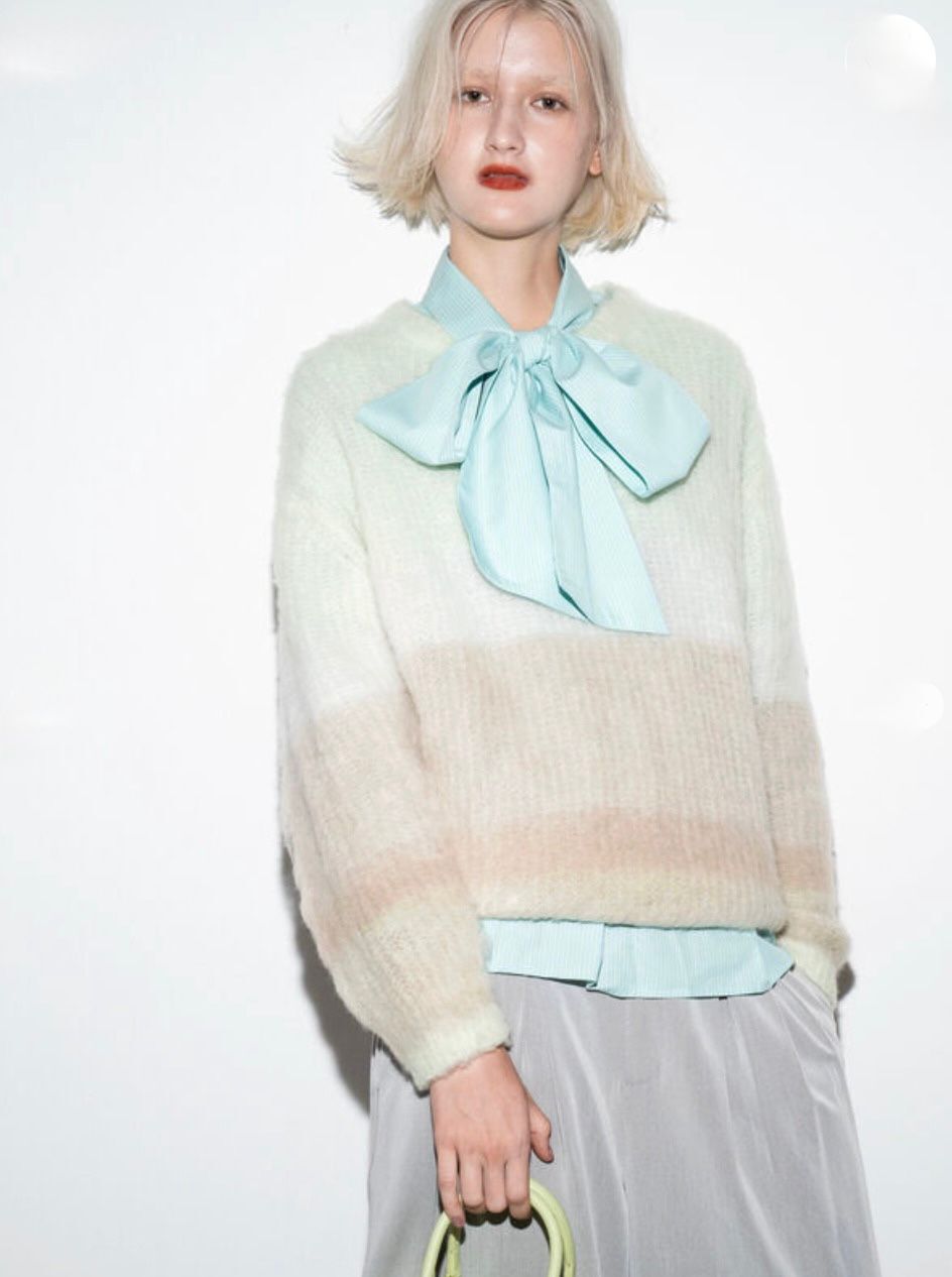 漸層輕柔色紗針織上衣（兩色入）【日本直送】