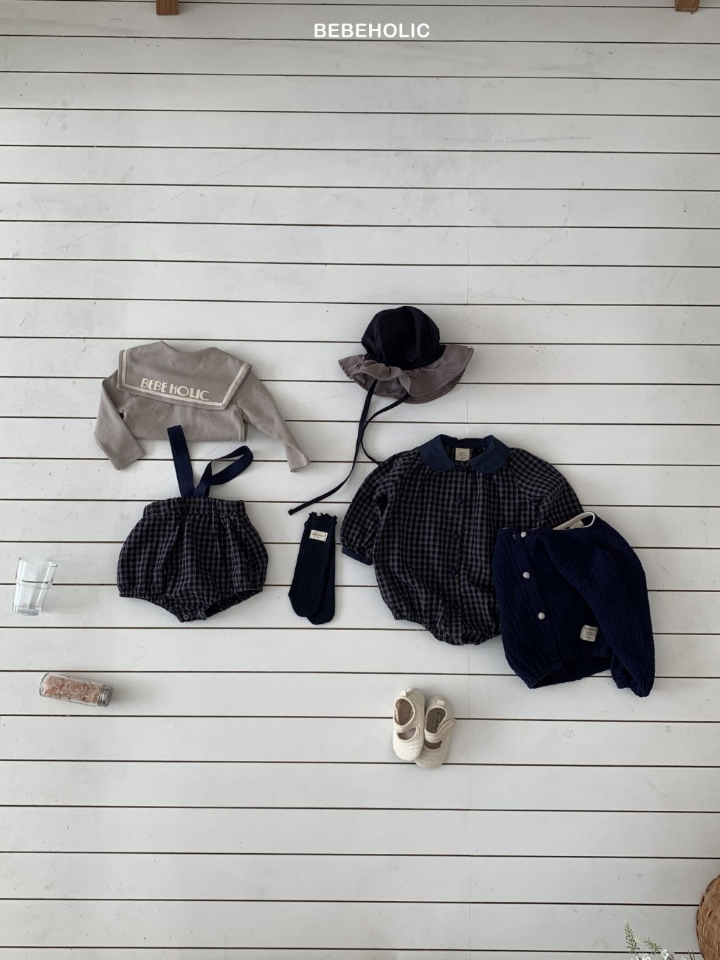 正韓春bebeholic 嫩嬰小正式格紋包屁衣