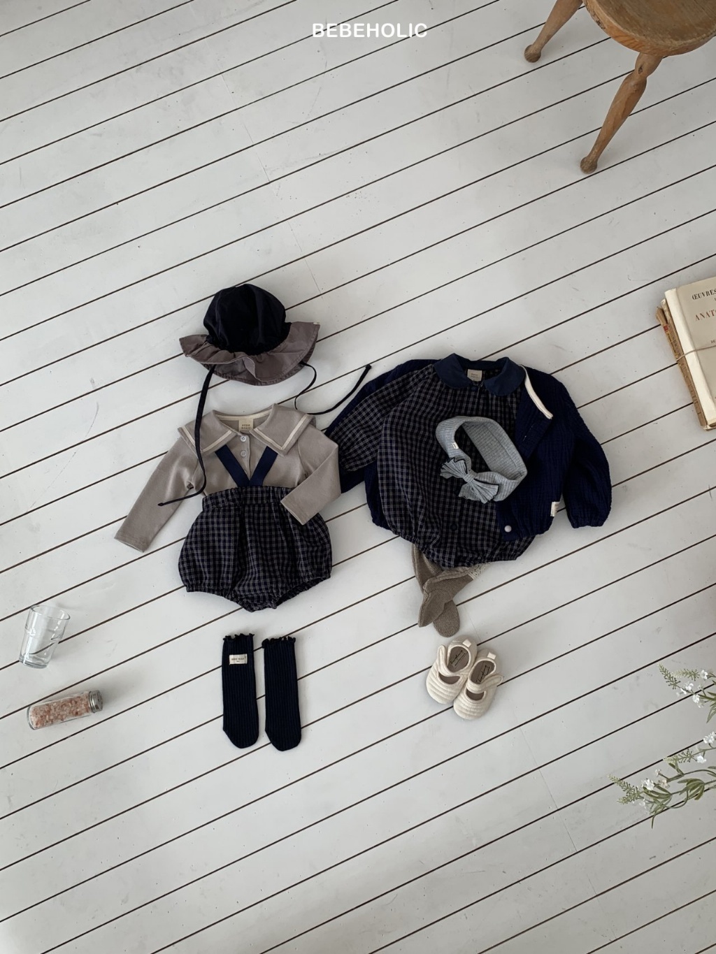 正韓春bebeholic 嫩嬰吊帶格紋包屁褲