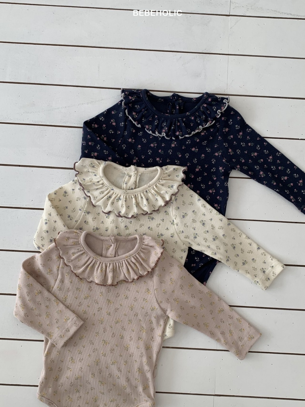 正韓春bebeholic 嫩嬰碎花捲邊圓領包屁衣