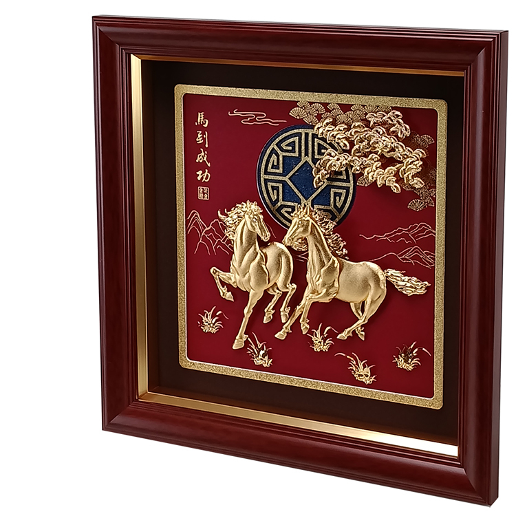 宮田亮平作　鍛金　金銀彩　錫馬上杯　美術品　極美品　未使用品 鹿港窯禮品館｜雙馬奔騰金箔藝術品開業升遷企業送禮首選高雅立體浮雕