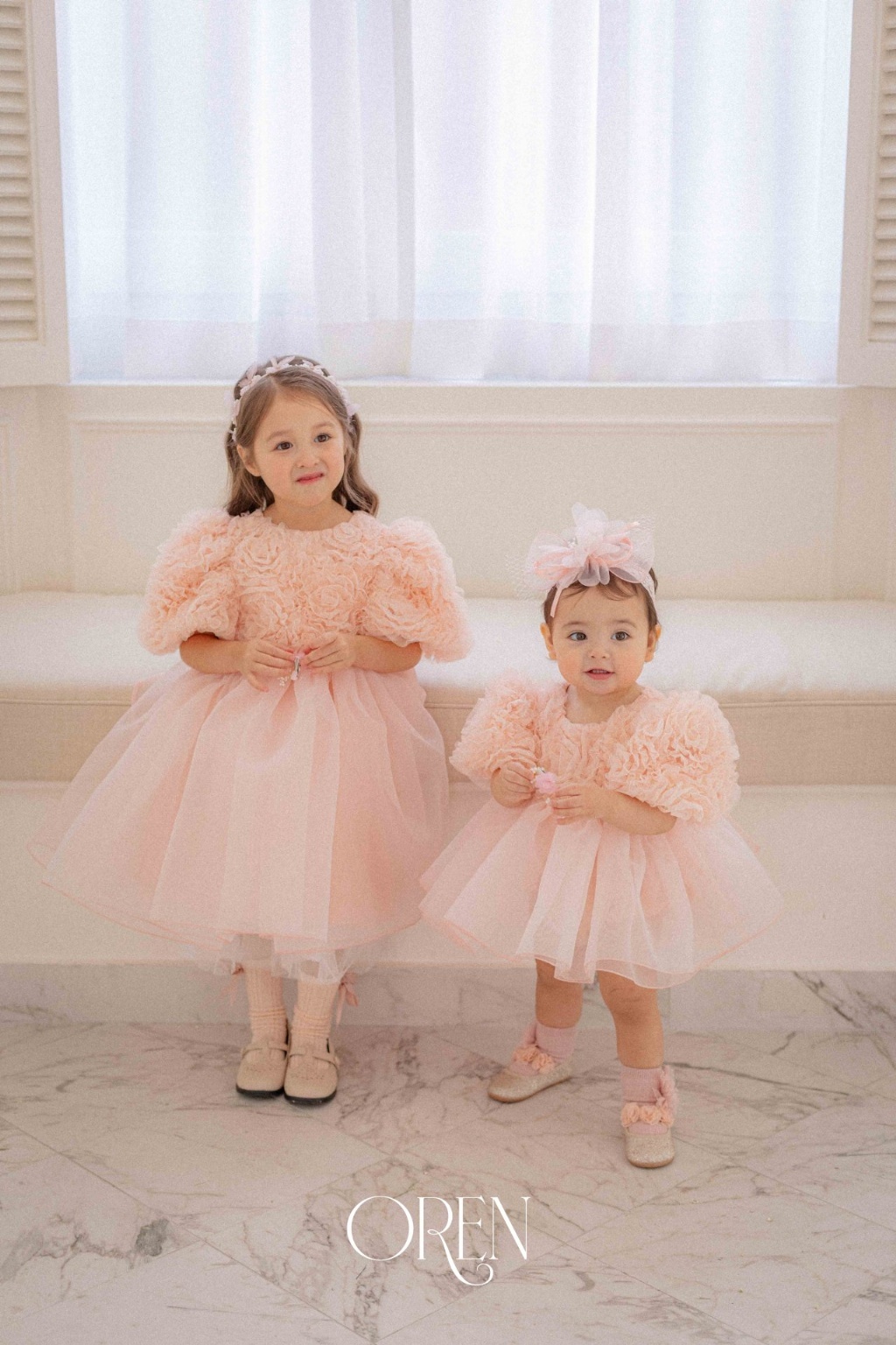 正韓春oren 嫩嬰春季粉玫瑰高級感包屁裙