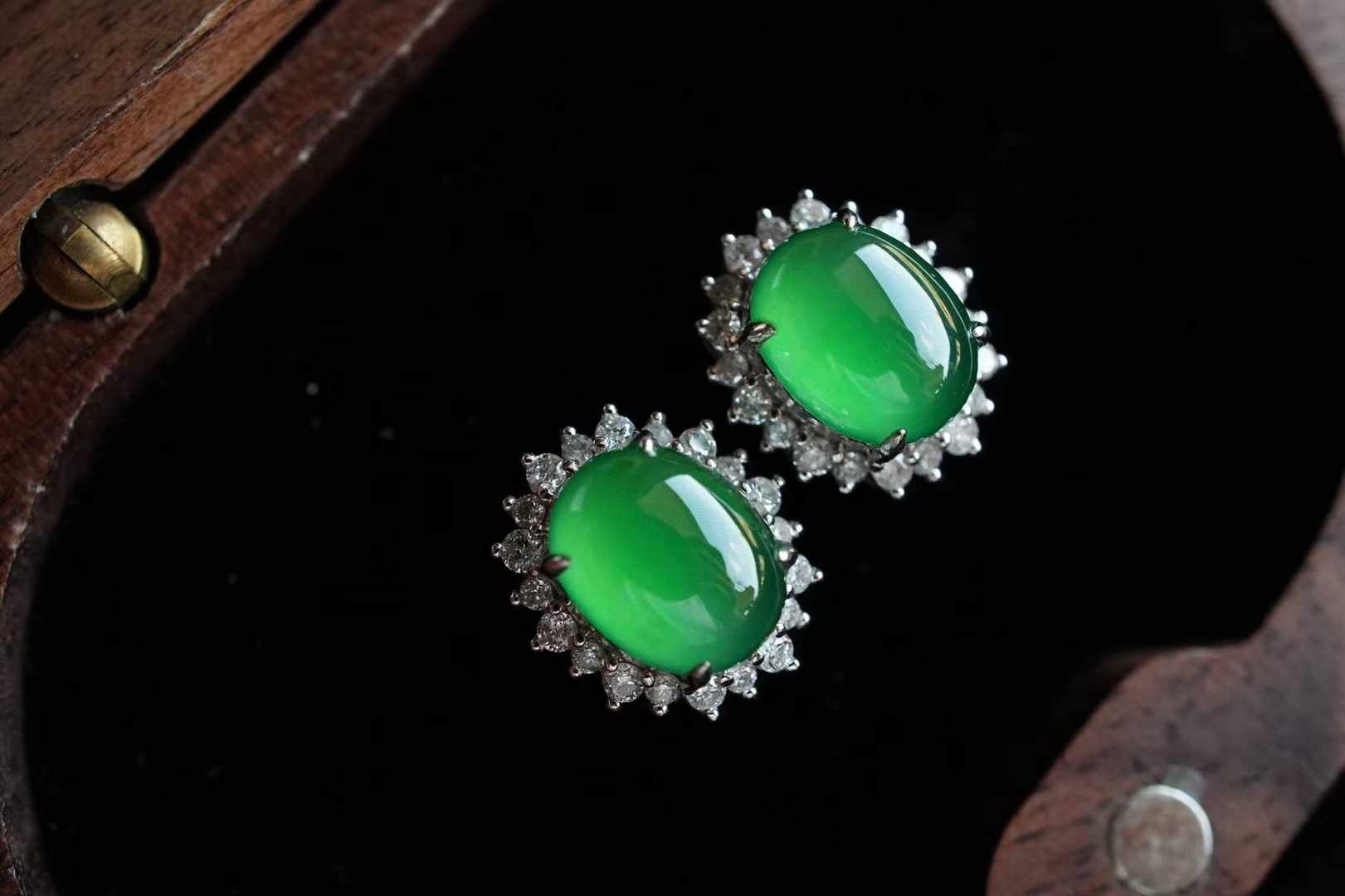 翡翠冰鮮陽綠耳釘,天然翡翠A玉, 緬甸玉, Jade, Jadeite